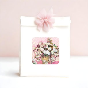 Pegatina Cuadrada Rosas de época en un jarrón, Van Gogh