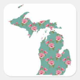 Pegatina Cuadrada Rosas de época Michigan | Aqua Doted Floral