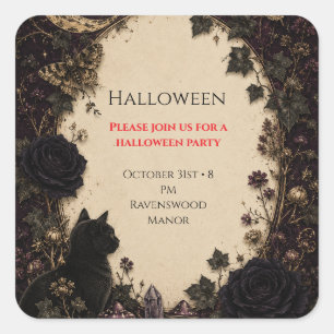 Pegatina Cuadrada Rosas de fiesta de Halloween góticas, hiedra oscur