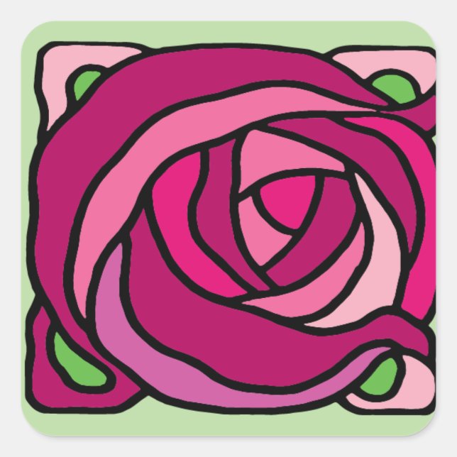 Pegatina Cuadrada Rosas de la cosecha Patrón floral rosa y verde (Anverso)