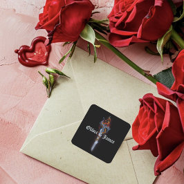 Pegatina Cuadrada Rosas de la espada del dragón rojo