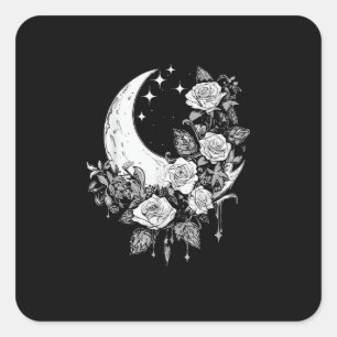 Pegatina Cuadrada Rosas de la Luna - Gótico romántico - Witchy Wit d