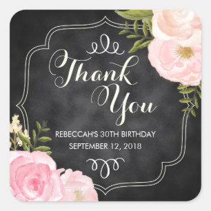 Pegatina Cuadrada Rosas de la Vintage moderna Chalkboard Personaliza
