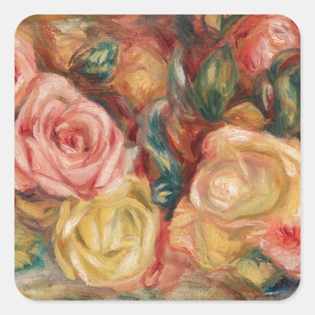 Pegatina Cuadrada Rosas de Renoir Impresionist Painting (Anverso)