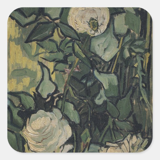 Pegatina Cuadrada Rosas de Vincent Van Gogh (Anverso)