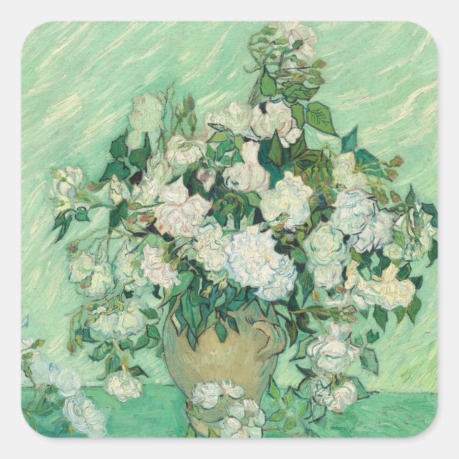 Pegatina Cuadrada Rosas de Vincent Van Gogh (Anverso)