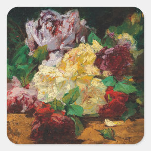 Pegatina Cuadrada Rosas de Vintage French Georges Jeannin