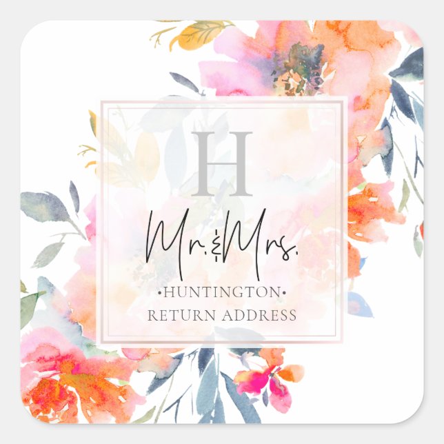 Pegatina Cuadrada Rosas del Jardín de Verano de PixDezines (Anverso)