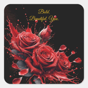Pegatina Cuadrada Rosas en flor - Cumpleaños elegante