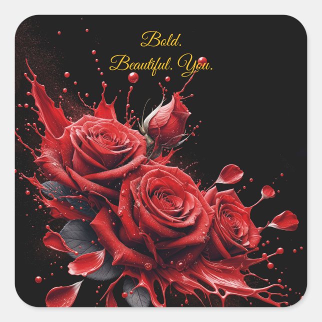 Pegatina Cuadrada Rosas en flor - Cumpleaños elegante (Anverso)