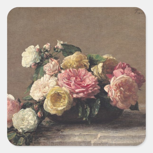 Pegatina Cuadrada Rosas en un plato, 1882 (Anverso)