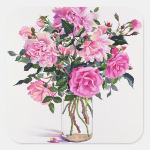 Pegatina Cuadrada Rosas en una jarra de vidrio