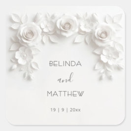 Pegatina Cuadrada Rosas florales 3D blancas | Boda