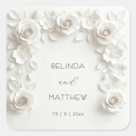 Pegatina Cuadrada Rosas florales 3D blancas | Boda