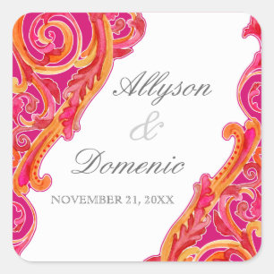 Pegatina Cuadrada Rosas fuertes modernas de la mandarina del corazón