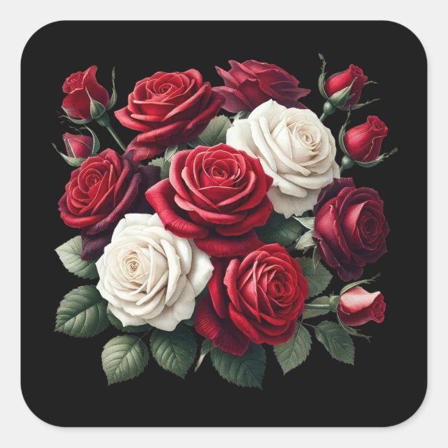 Pegatina Cuadrada Rosas góticas rojas y blancas (Anverso)