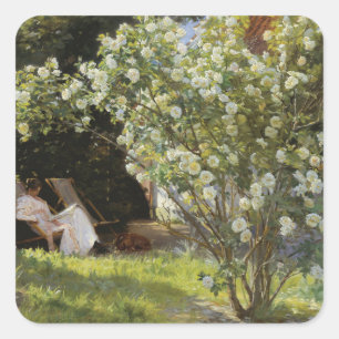 Pegatina Cuadrada Rosas. Marie Krøyer sentada en la tumbona