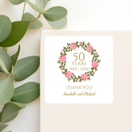 Pegatina Cuadrada Rosas PINK WILD Floral Garland 50th Boda gracias