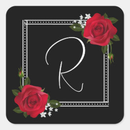 Pegatina Cuadrada Rosas rojas en Boda negro