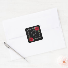 Pegatina Cuadrada Rosas rojas en Boda negro