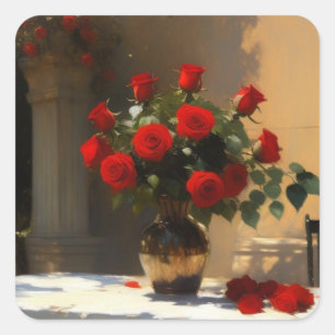 Pegatina Cuadrada Rosas Rojas Románticas