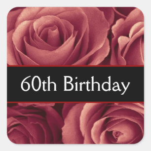 Pegatina Cuadrada Rosas rojos del 60.o cumpleaños elegante