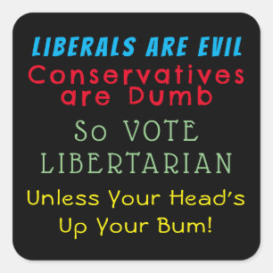 Pegatina Cuadrada Rosas rojos, violetas azules, libertarios de voto