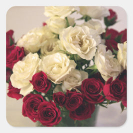 Pegatina Cuadrada Rosas rojos y blancos