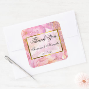 Pegatina Cuadrada Rosas románticos de color rosa Boda Gracias