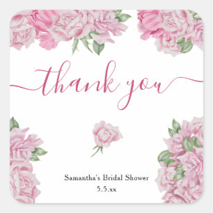 Pegatina Cuadrada Rosas rosadas - gracias baby shower nupcial