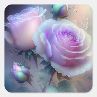 Pegatina Cuadrada Rosas rosadas iridiscentes primer plano