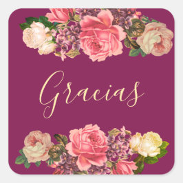 Pegatina Cuadrada Rosas Rosas, peonías y violetas