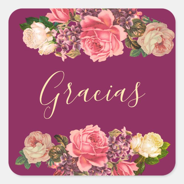 Pegatina Cuadrada Rosas Rosas, peonías y violetas (Anverso)