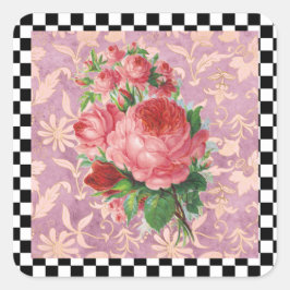 Pegatina Cuadrada Rosas rosas rosadas Harlequin Vintage