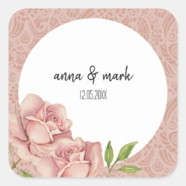 Pegatina Cuadrada Rosas Rubor violeta suave acuarela