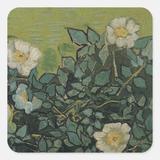 Pegatina Cuadrada Rosas salvajes de Vincent van Gogh (Anverso)