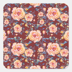 Pegatina Cuadrada Rosas, sin soldadura, patrón de fondo rojo