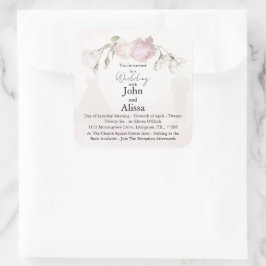 Pegatina Cuadrada Rosas Suaves Rosadas y Colección de Novia y Novio