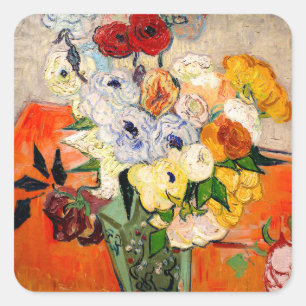 Pegatina Cuadrada Rosas Van Gogh y Anemones