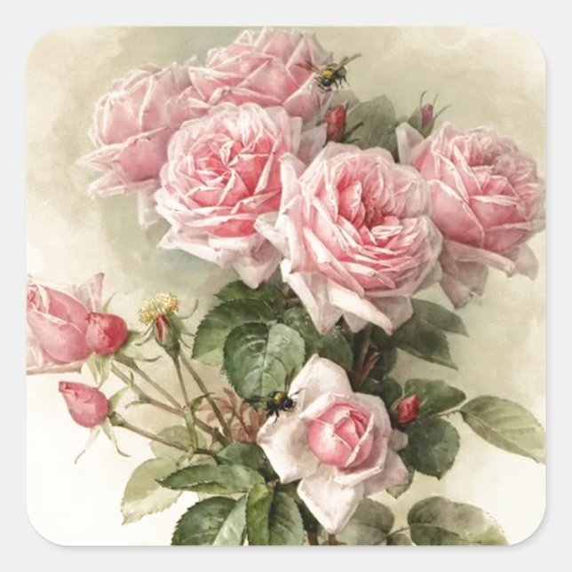 Pegatina Cuadrada Rosas victorianos de Shabby Chic Pink (Anverso)