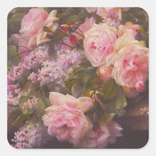 Pegatina Cuadrada Rosas victorianos y Lilacs