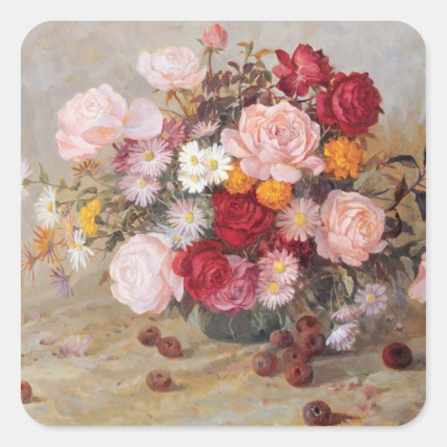 Pegatina Cuadrada Rosas y Daisies (Anverso)