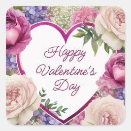 Pegatina Cuadrada Rosas y Personalizado de Hydrangeas El día de San 