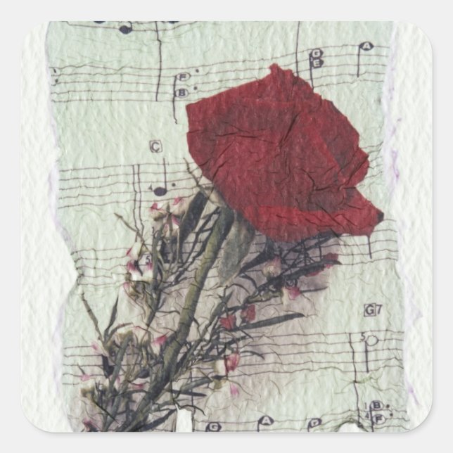 Pegatina Cuadrada <Rose and Music>de Kim Koza 2 (Anverso)