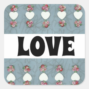 Pegatina Cuadrada Rosebuds & Hearts Love