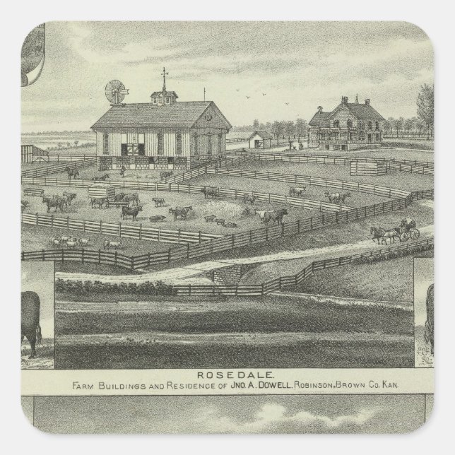 Pegatina Cuadrada Rosedale, Robinson Hickory Grove, Kansas (Anverso)