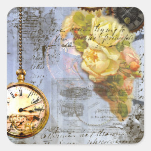 Pegatina Cuadrada Roses de Steampunk y Amarillo