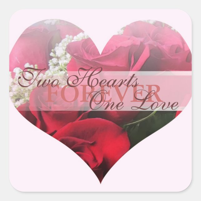 Pegatina Cuadrada Roses rojos dos corazones un foco de amor (Anverso)
