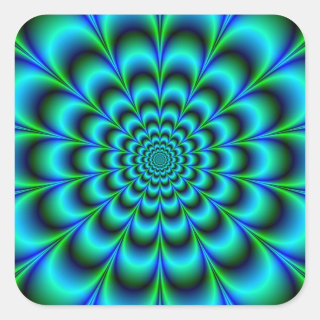 Pegatina Cuadrada Rosette en azul y verde turquesa (Anverso)