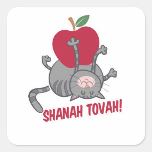 Pegatina Cuadrada Rosh Hashanah Cat - Año nuevo judío 5785